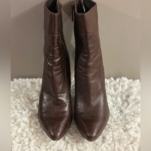Nine West Brown Leather Above Ankle Almond Toe Bootie Size 8.5.